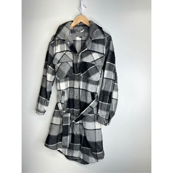 Blank NYC Flannel Jacket Size Small Plaid Gray Black Button Down Long Sleeve - Picture 7 of 10